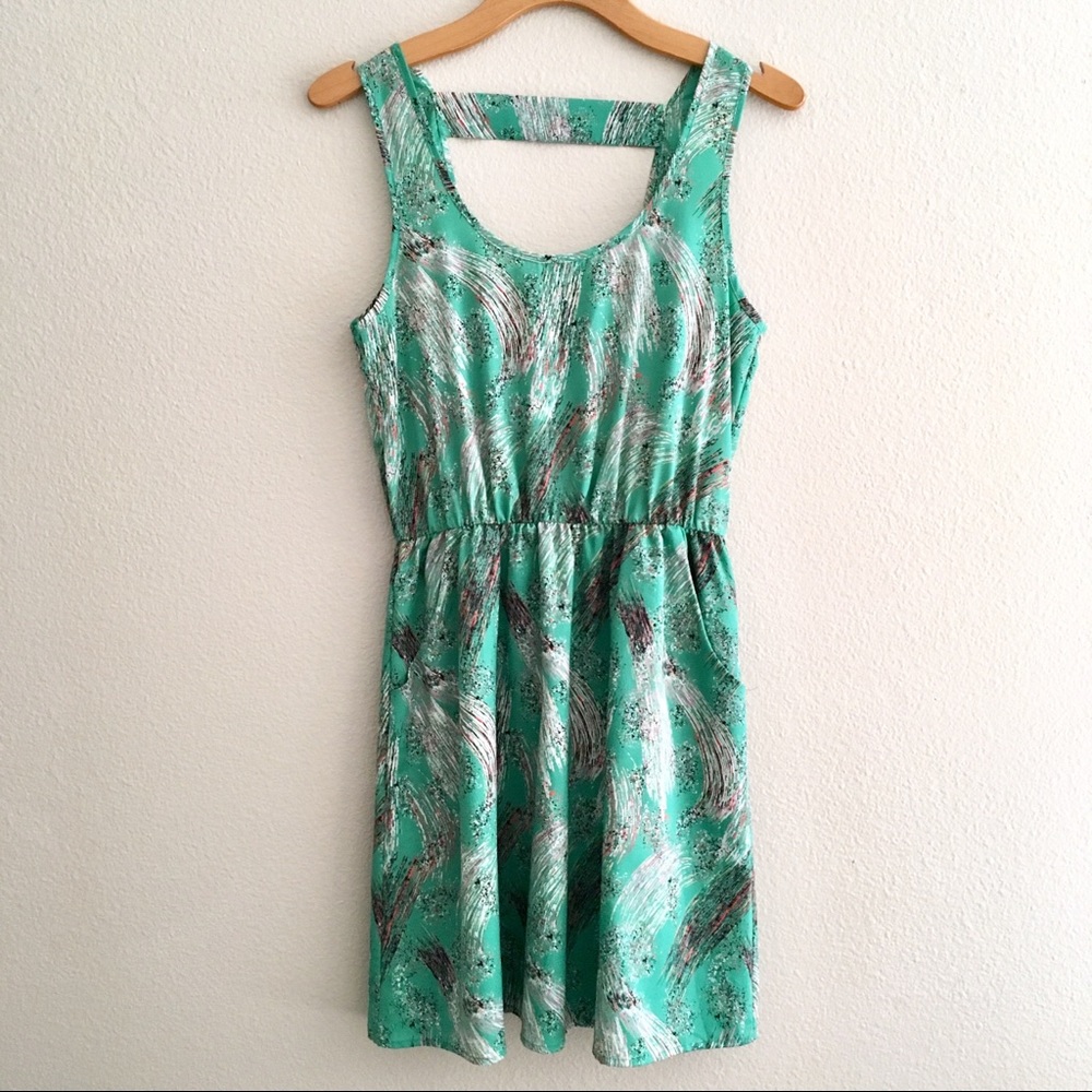 Lush Dress Sz Medium Green print, Sleeveless